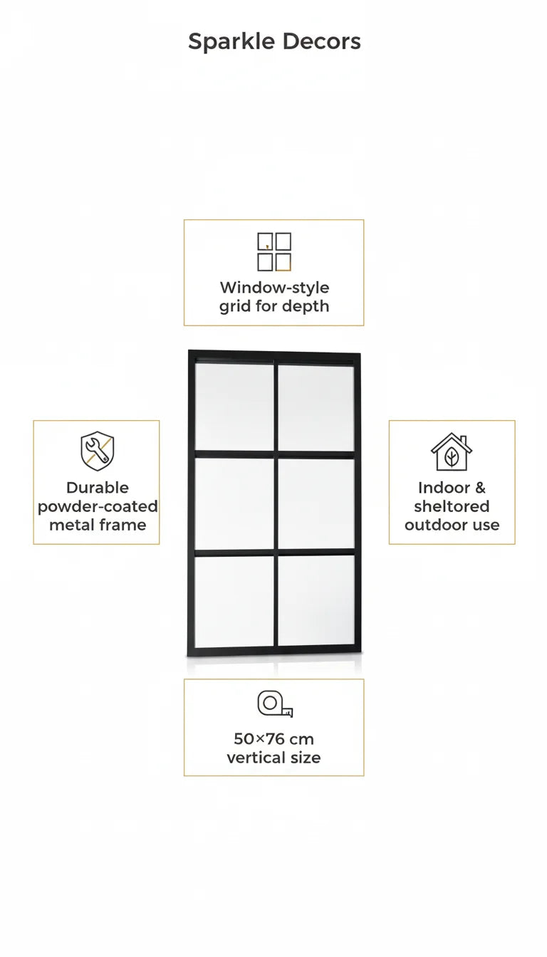 Sparkle Decors Window Style Metal Frame Mirror — 50×76 cm (Black)