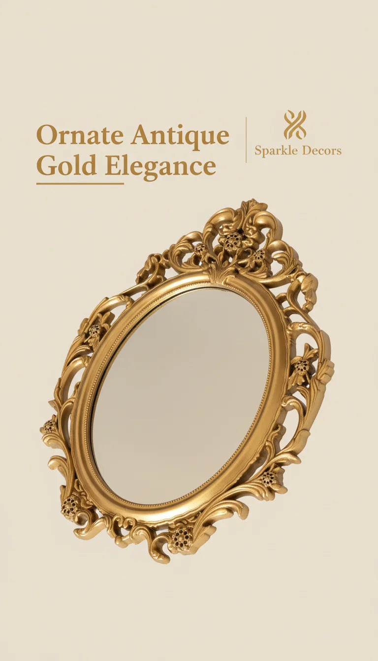 Sparkle Decors Ornate Antique Gold Oval Wall Mirror 62×49 cm