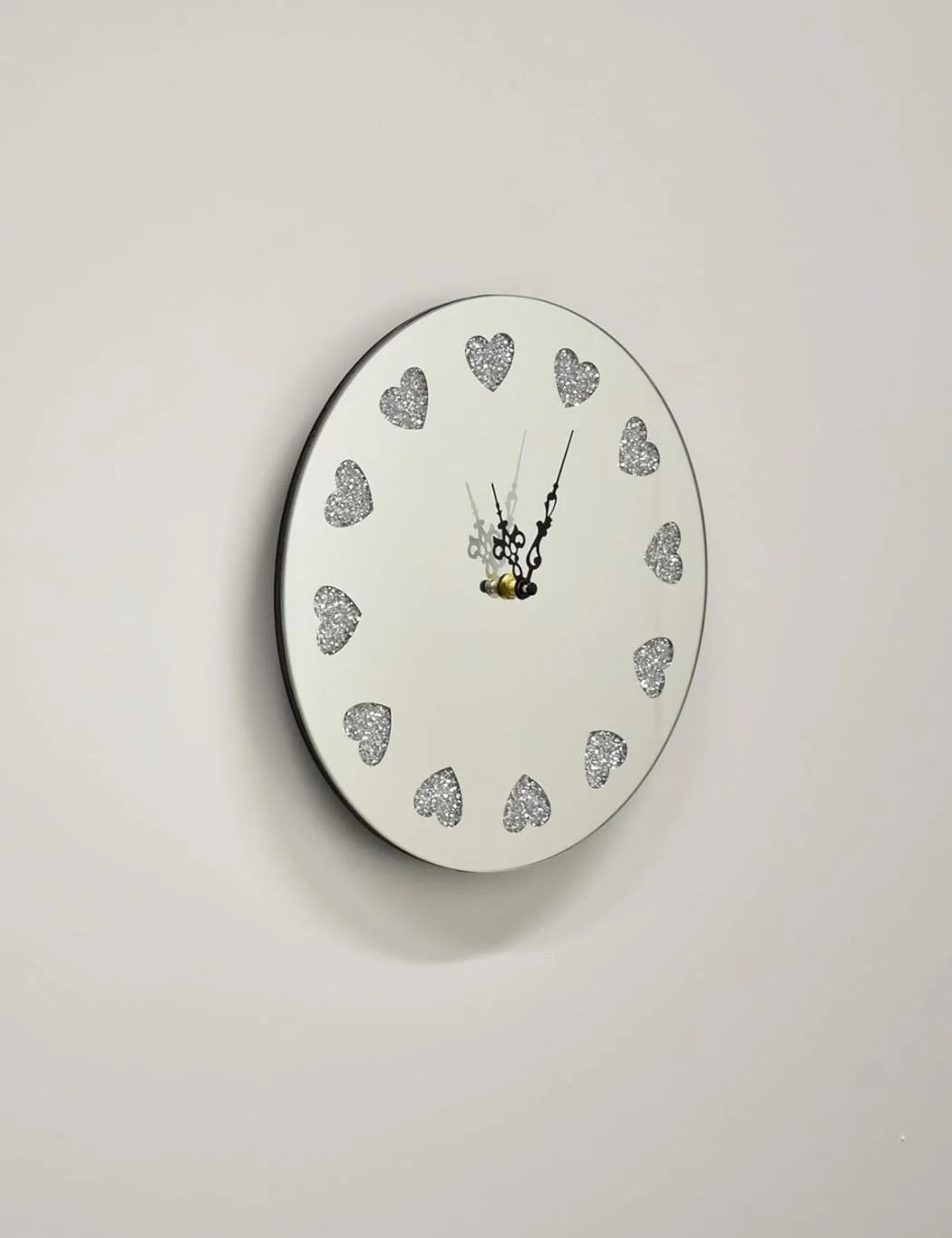 Silver Crushed Crystal Wall Clock 40cm – Silent Round Luxury Design | Sparkle Decors UK