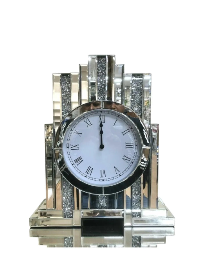 Mirrored Crushed Crystal Diamond Mantel Clock 33×50 cm – Luxury Accent | Sparkle Decors UK