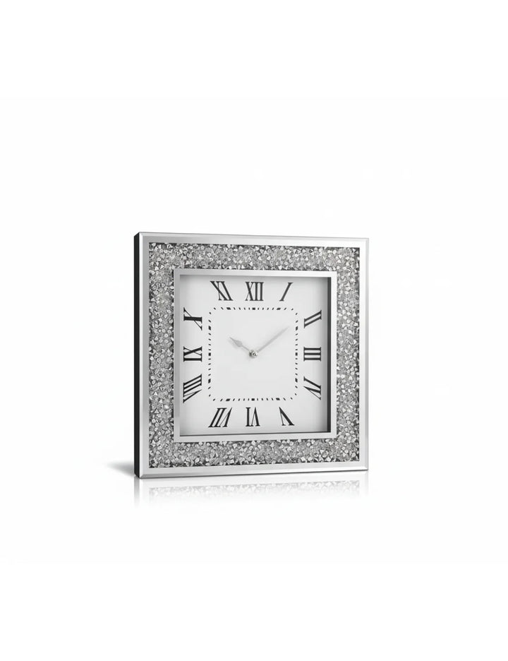Extra-Large Diamante Mirrored Wall Clock 50×50 cm – Silver Glam Accent | Sparkle Decors UK