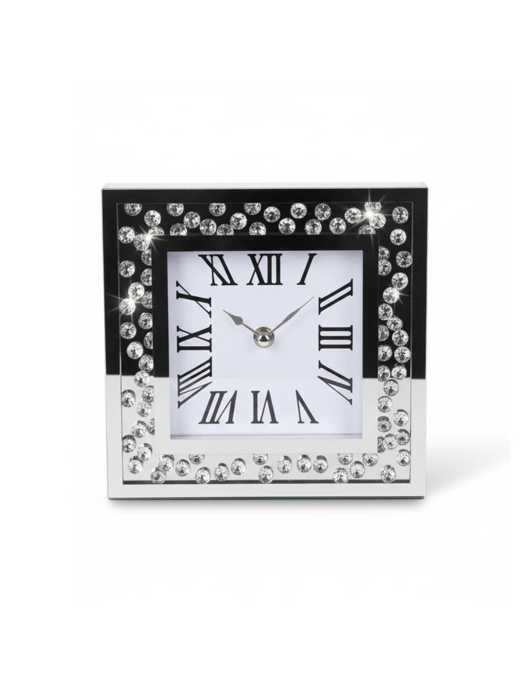 Diamante Mirrored Table Clock 20cm – Silent Sparkle Mantel & Desk Design | Sparkle Decors UK