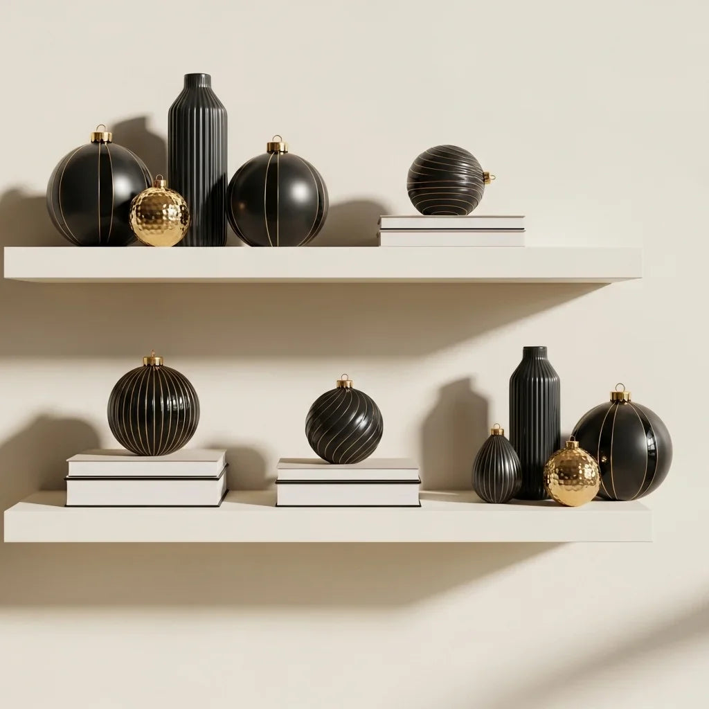 Luxury decorative ornaments displayed on modern home decor shelf
