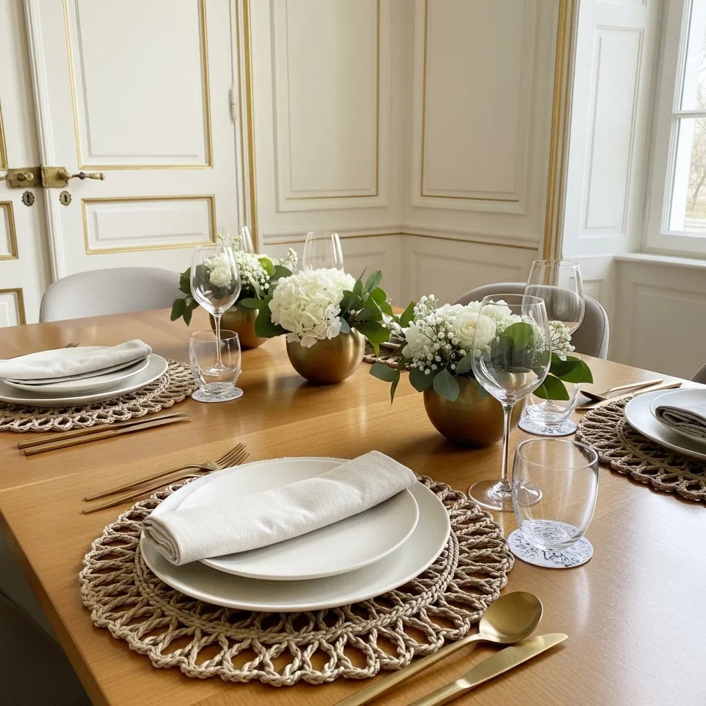 Stylish dining table placemats arranged on elegant table setting