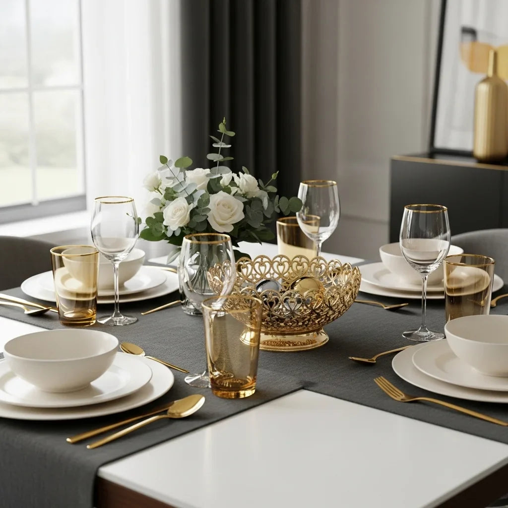 Elegant decorative bowl displayed on modern dining table