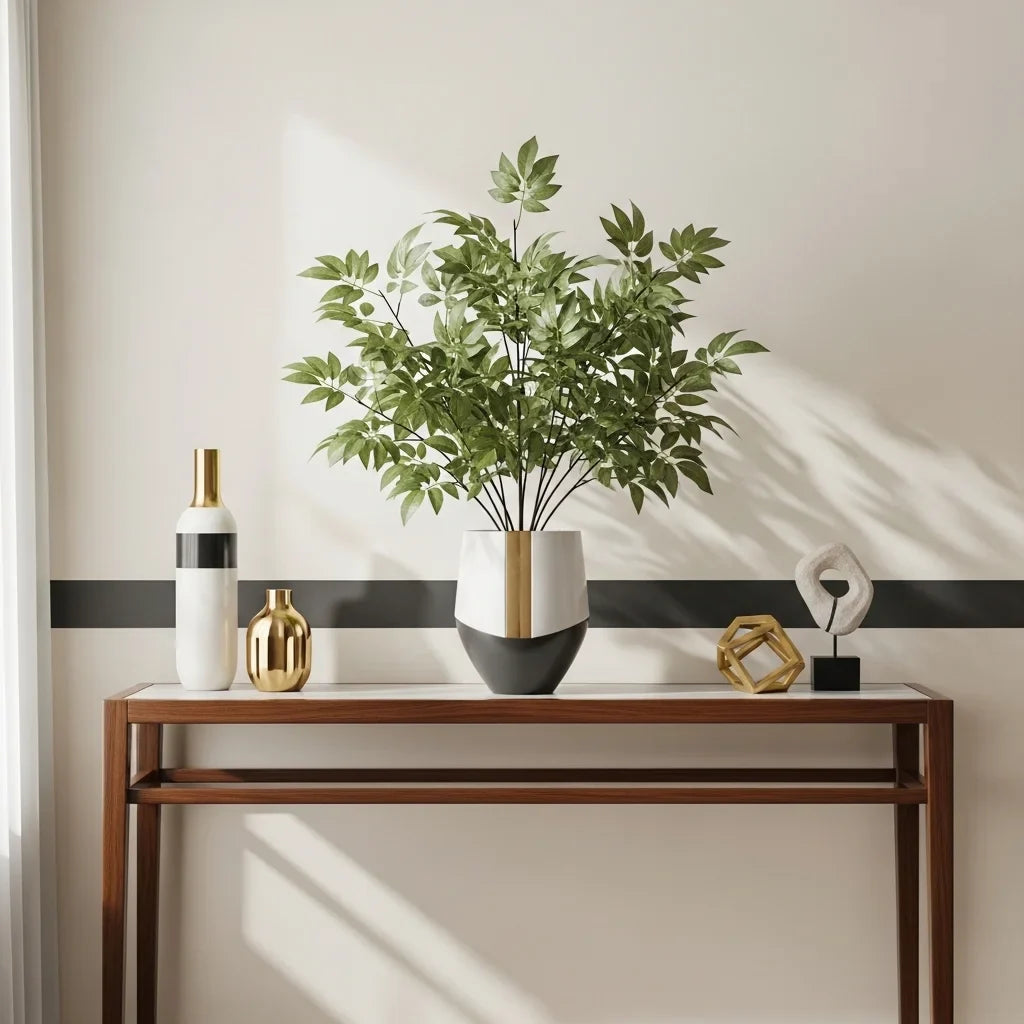 Realistic artificial plant displayed in modern decorative pot