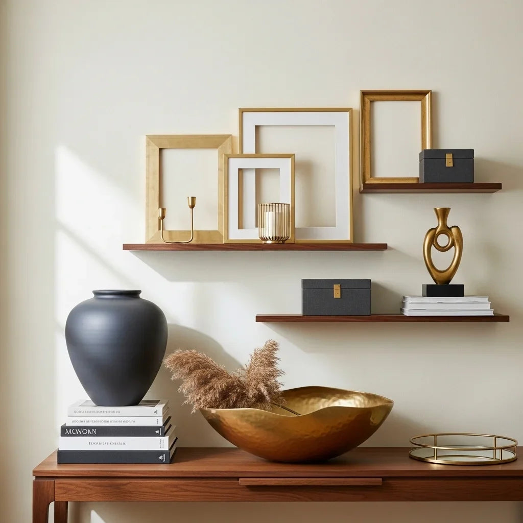 Luxury decorative home accessories displayed in elegant interior
