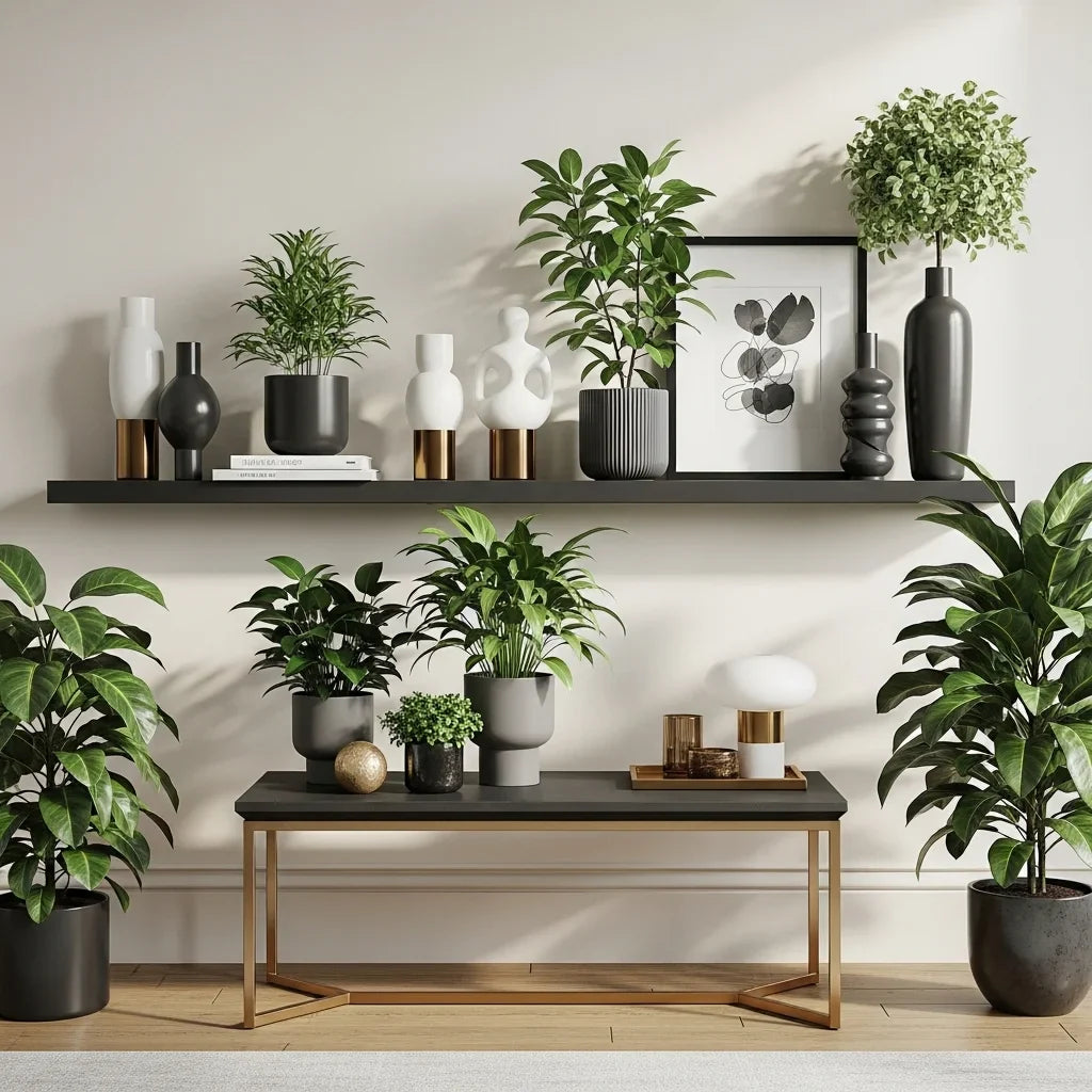 Decorative indoor plants arranged in modern European home interior