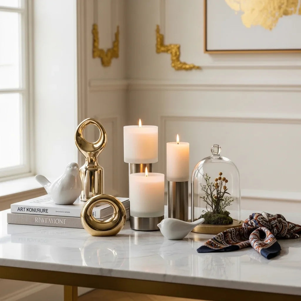 Luxury home decor gift accessories arranged elegantly