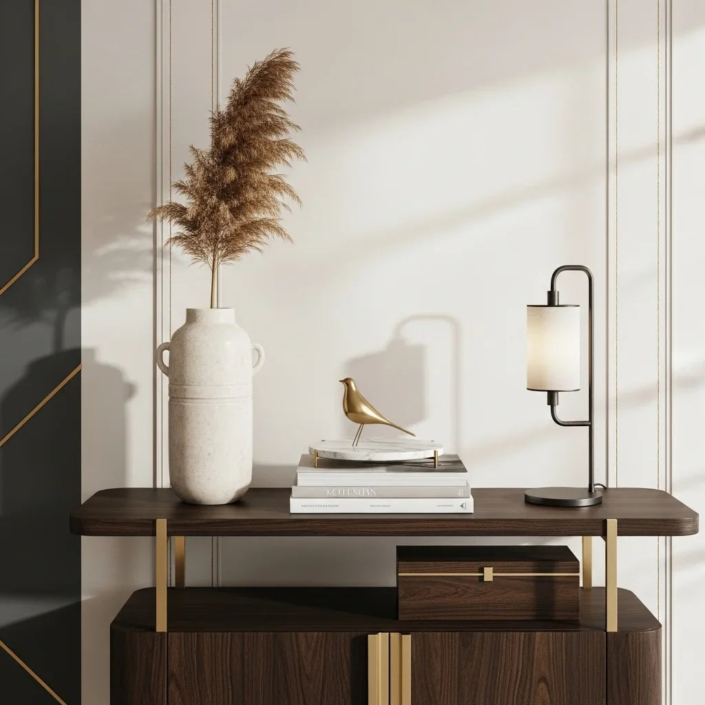 Stylish decorative home accessories displayed in modern European interior