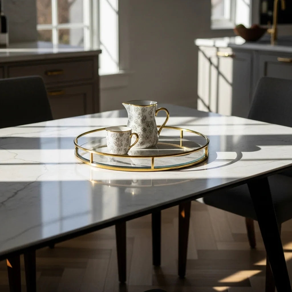 Luxury decorative serving tray displayed on elegant dining table