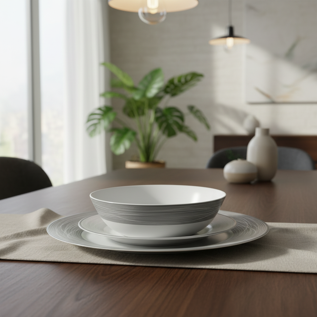 12 Piece Porcelain Dinner Set Grey by sparkle decors