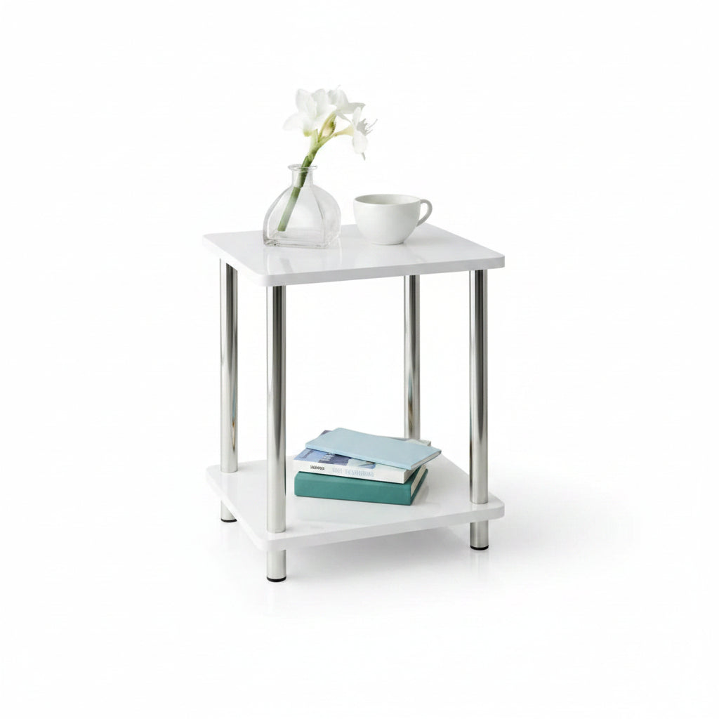 2-tier white gloss side table