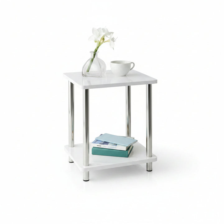 2-tier white gloss side table