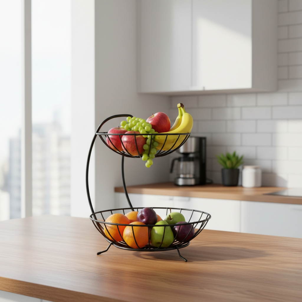2 Tier Fruit Basket Rack Stand Ellipse Bowl