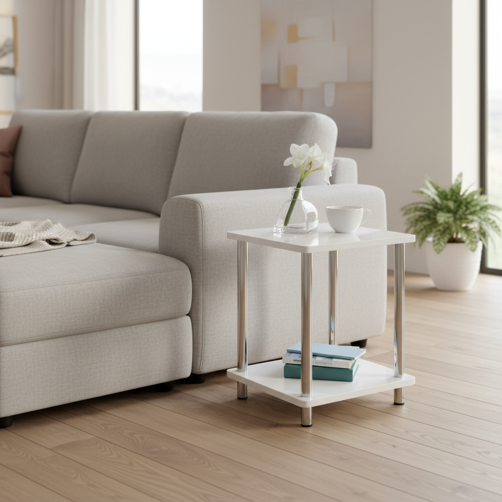 2 Tier White Gloss Side Table by sparkle decors