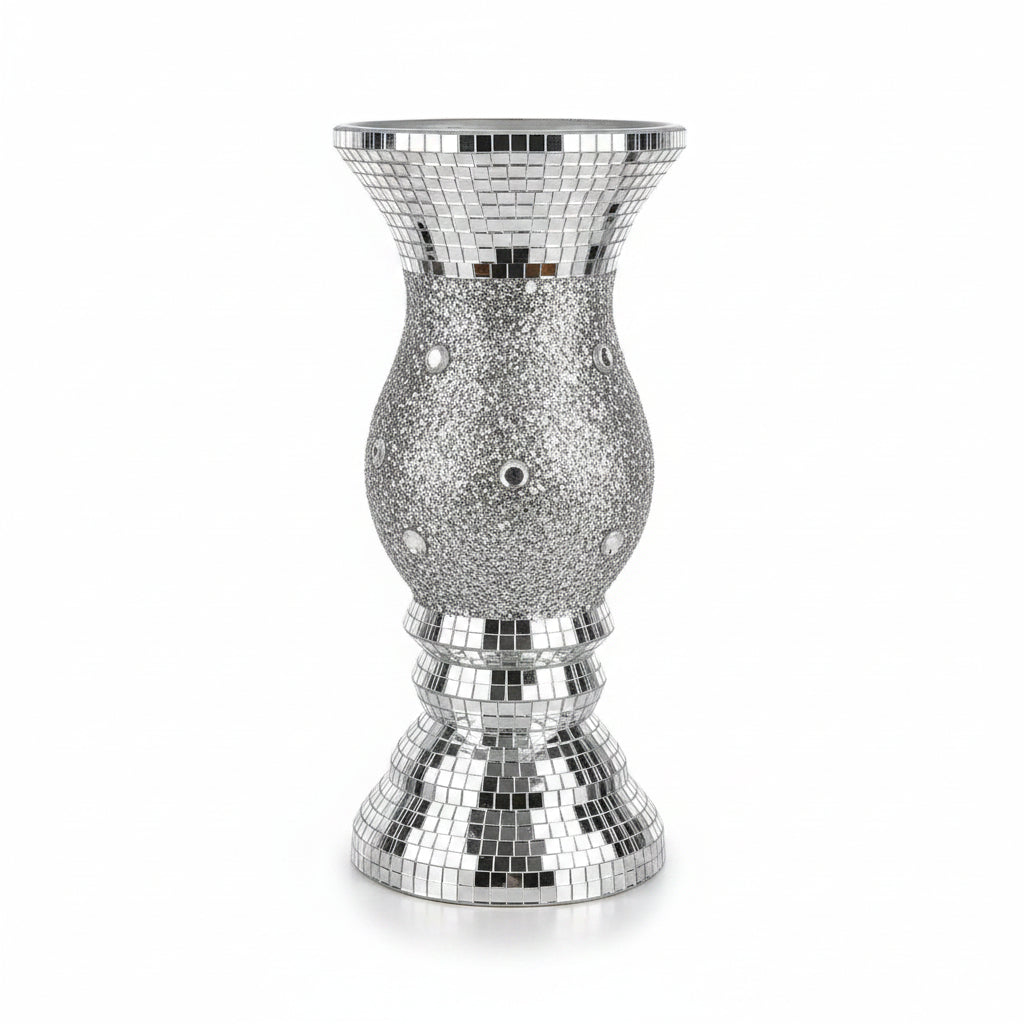 30cm crushed mirrored floor vase