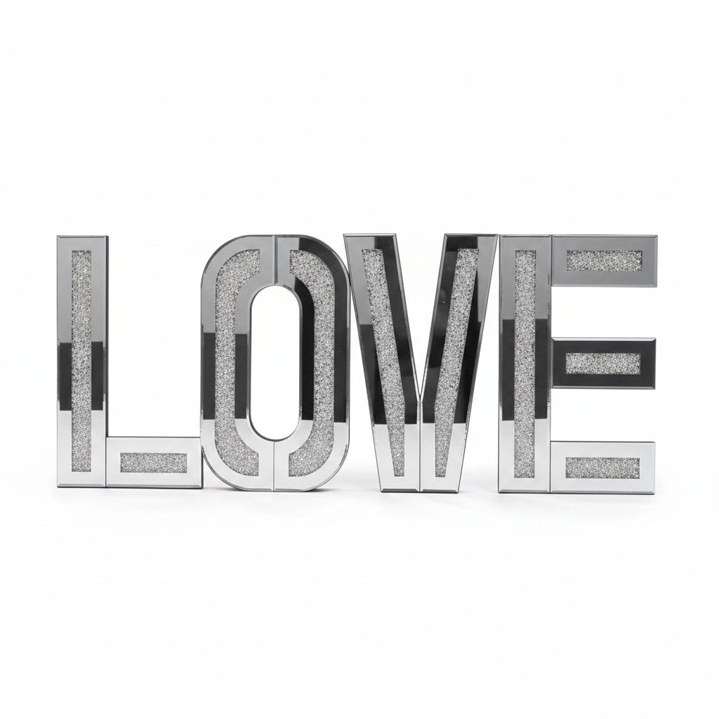 35x25cm silver crushed crystal LOVE letters
