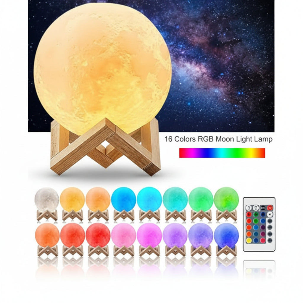 3D moon lamp 10cm with wooden dock