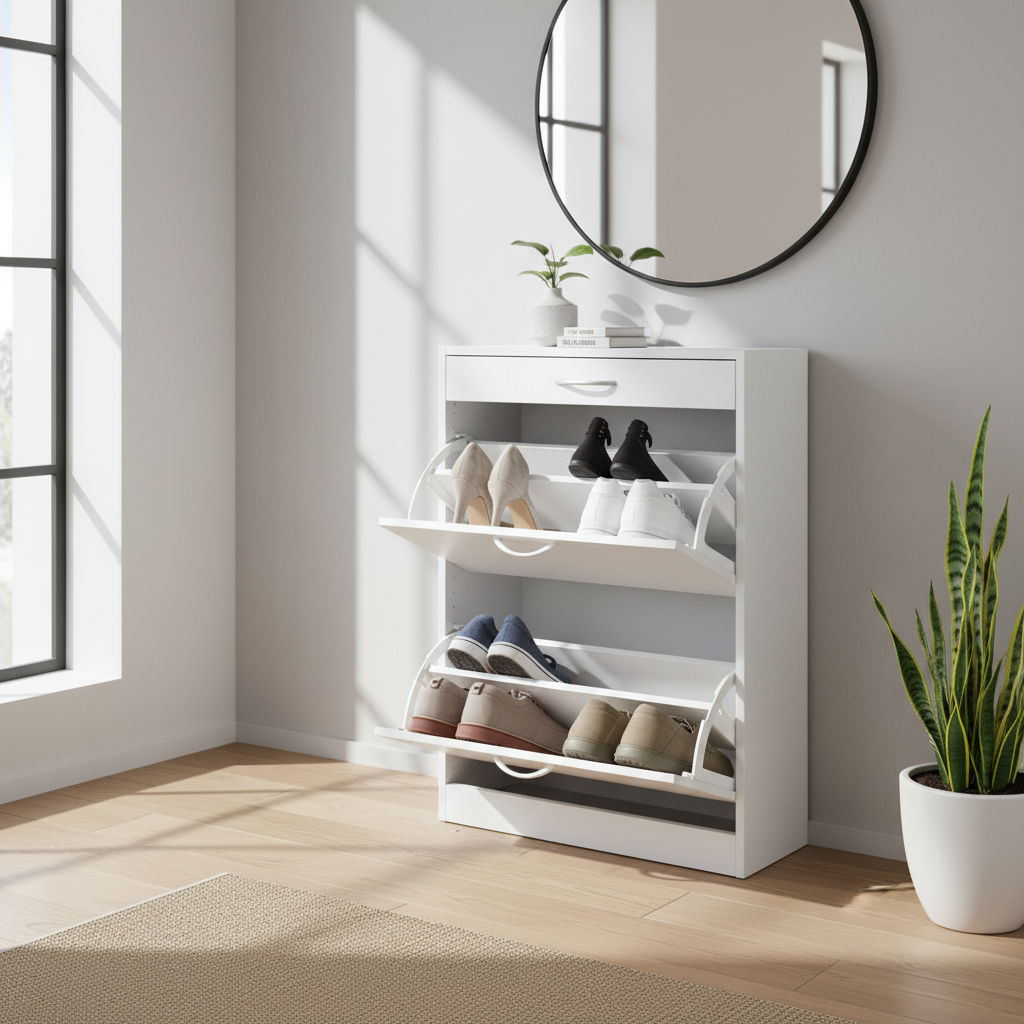 3 Tier Shoe Storage Cabinet Unit White