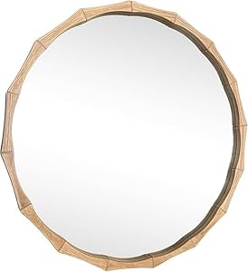 Bamboo effect round wall mirror large wooden frame bathroom bedroom mirror