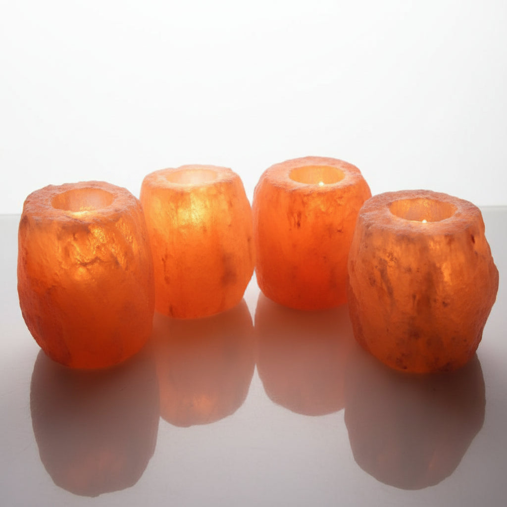 4x Himalayan crystal rock salt candle tea light holders