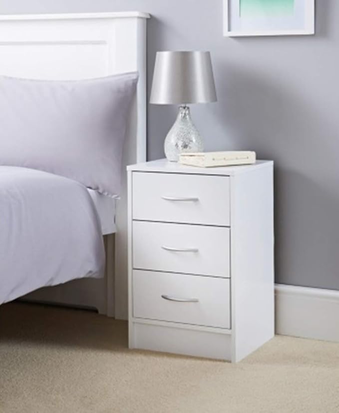 White 3-drawer bedside table Lokken