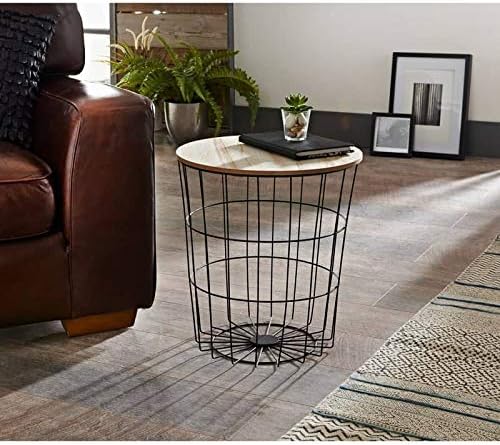 Black metal basket side table with storage