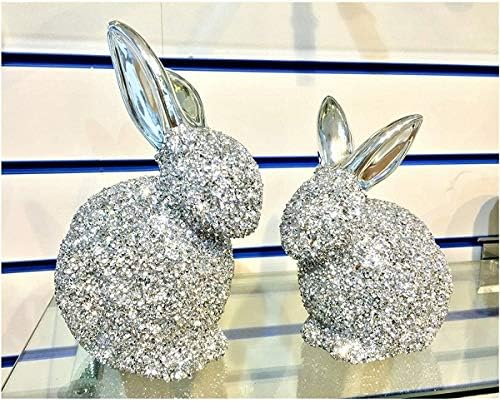 Silver ceramic bunny ornaments pair