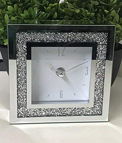 Square crystal table clock silver modern design