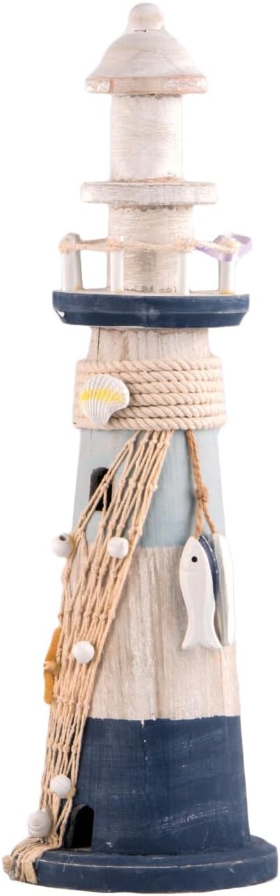 Coastal lighthouse ornament blue white design