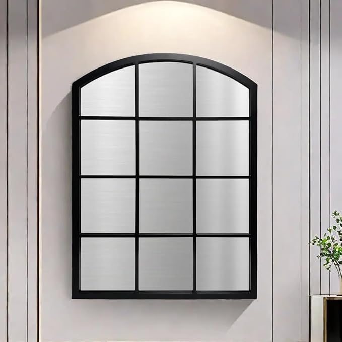Arched grid wall mirror black frame design