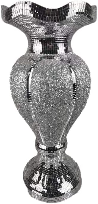 Large crushed diamond silver mirrored floor vase