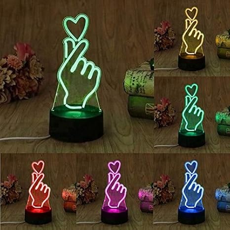 3D visual LED night lamp heart in hand