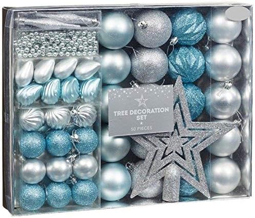 Ice blue silver christmas tree decoration set