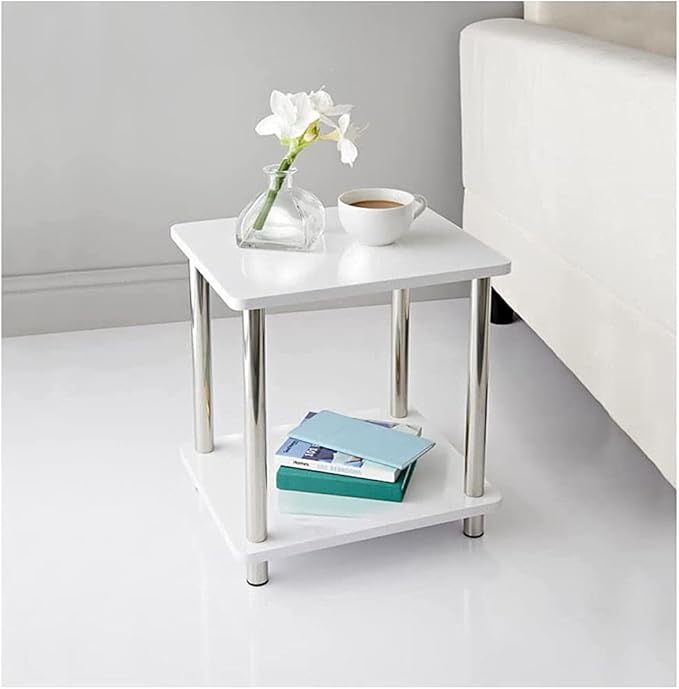White gloss side table stainless steel legs modern furniture