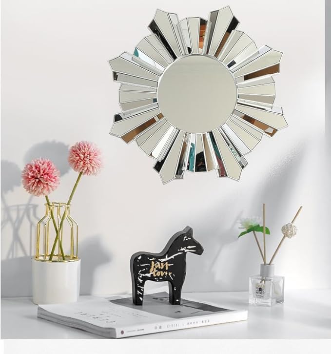 Large sunburst wall mirror silver decor