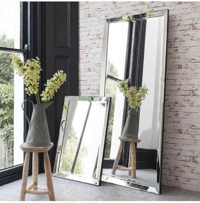 Large silver rectangle wall mirror