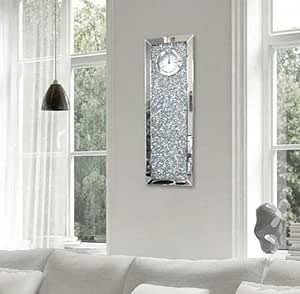 Mirrored crushed crystal mantel wall clock 30x80cm