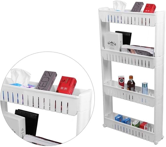 Slim rolling storage trolley kitchen bathroom space saving organizer