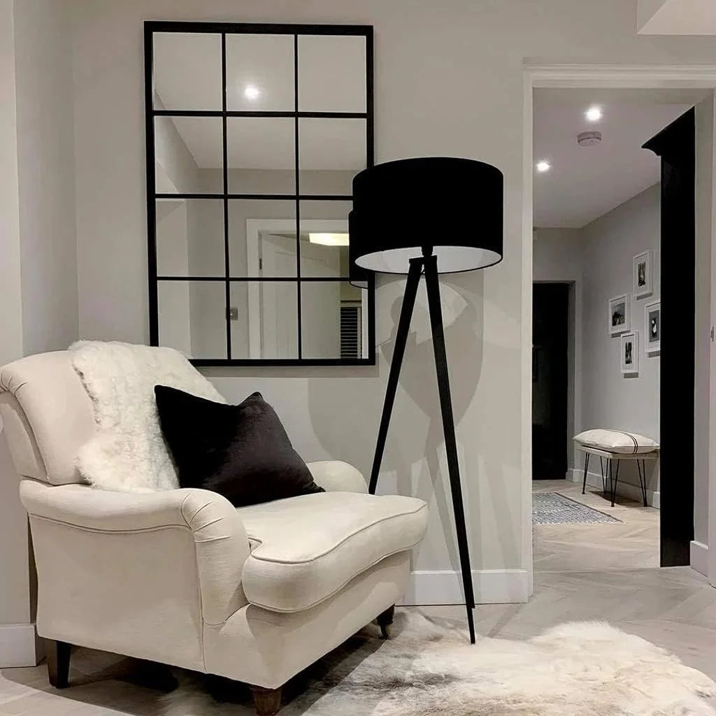 Large Black Rectangular Window Mirror – Modern Metal Frame Wall Décor Accent | Sparkle Decors UK