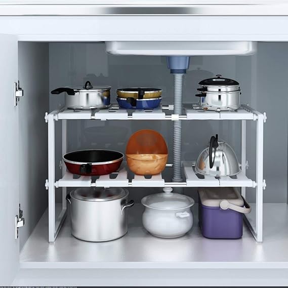 Adjustable under-sink shelf rack pack of 2
