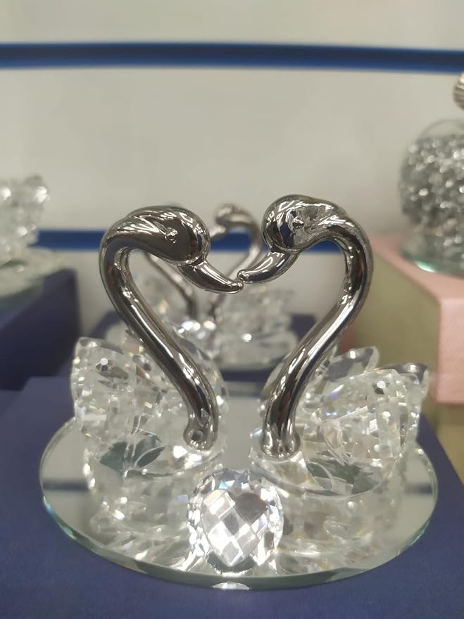 Crushed crystal diamond swans ornament silver