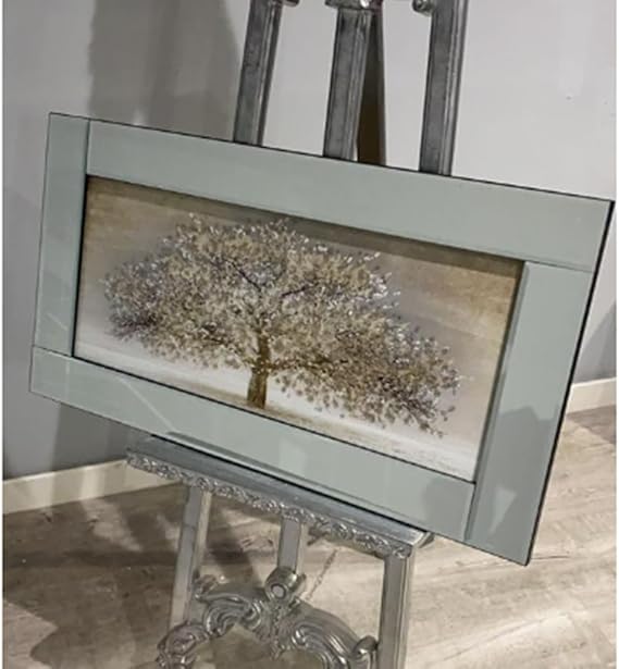 Gold cherry blossom glitter liquid wall art mirrored frame