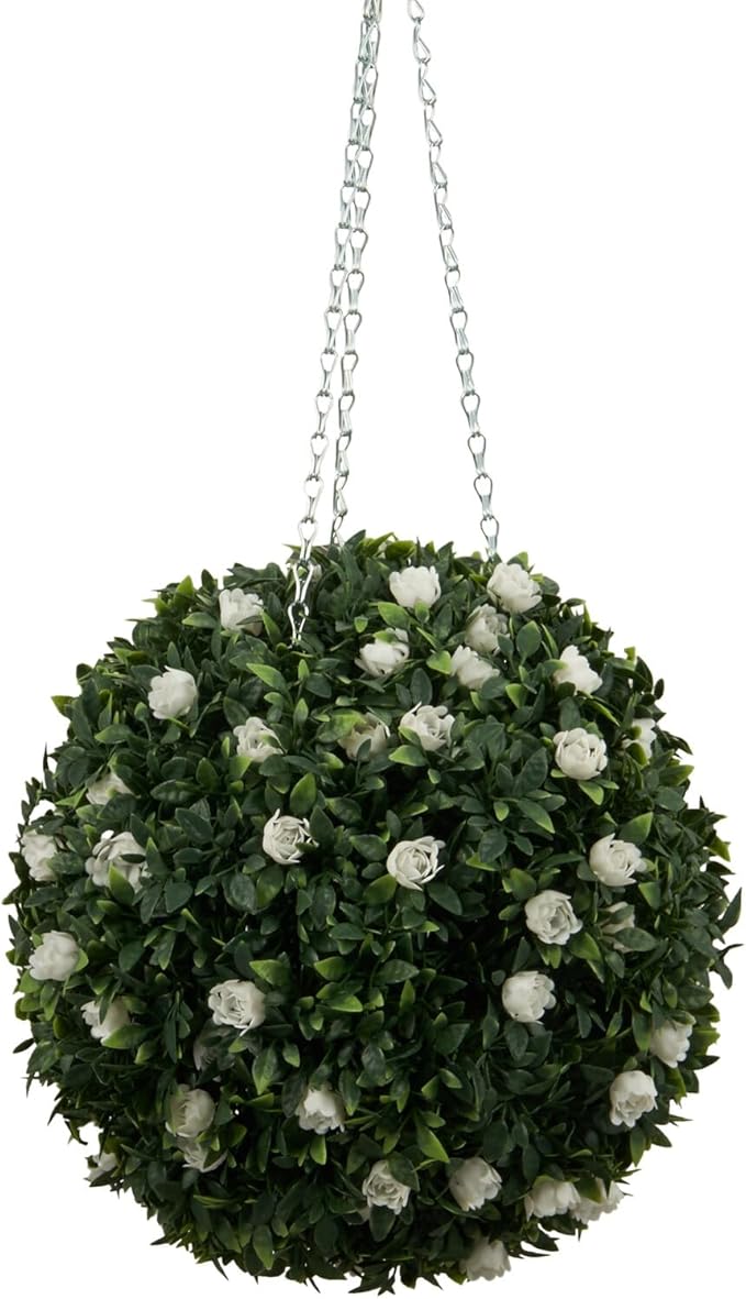 25cm green boxwood ball with white flowers