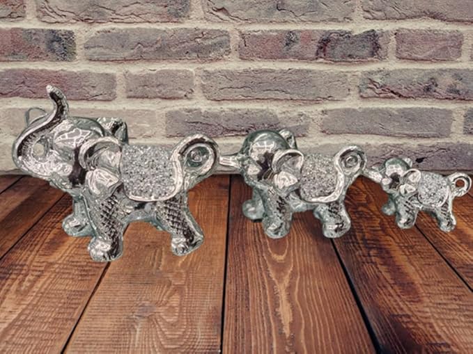 Set of 3 silver sparkle elephant ornaments