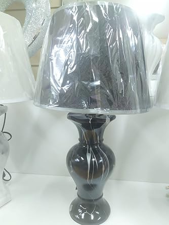 Black marble effect table lamp white shade bedside lighting
