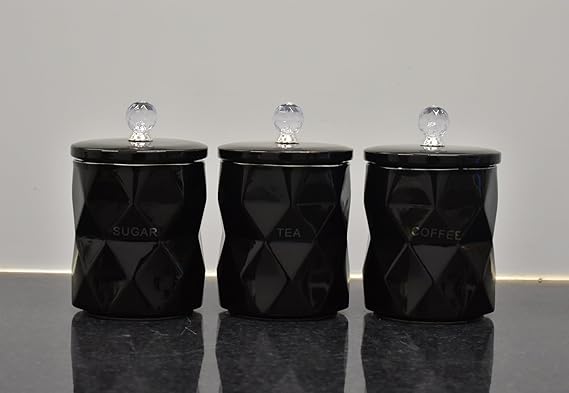 Black marble kitchen canisters set of 3