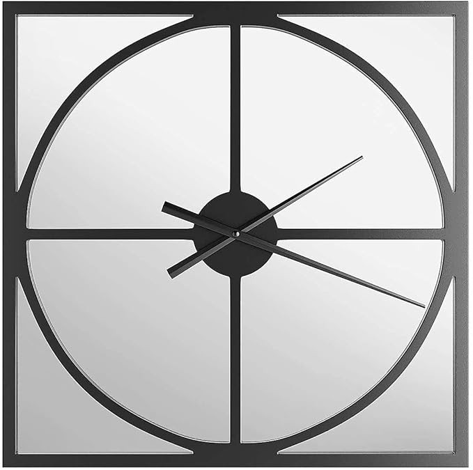 Square mirror wall clock black modern design