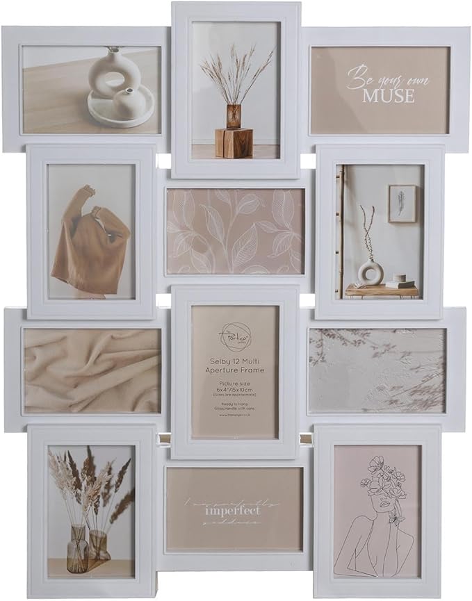 White multi aperture collage photo frame wall decor